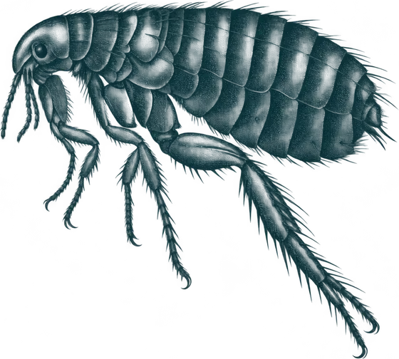 Engraved illustration of a cat flea